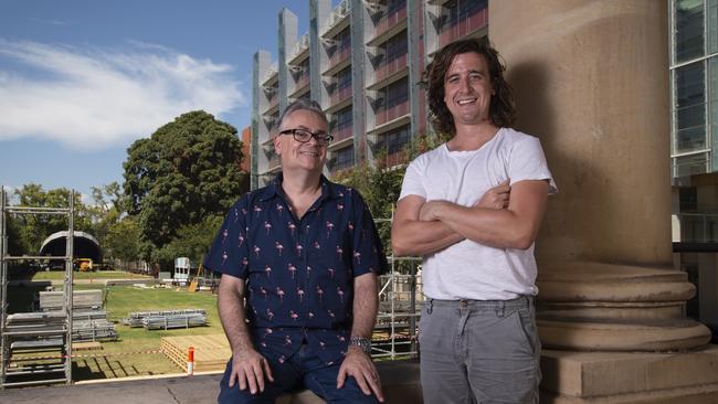 After the Royal Croquet Club’s success at bringing large crowds to the university, the plan signals an intent to host a year-round calendar of arts and other events. Pictured are Fringe artistic director David Sefton and RCC Fringe’s Stuart Duckworth. Picture: Naomi Jellicoe