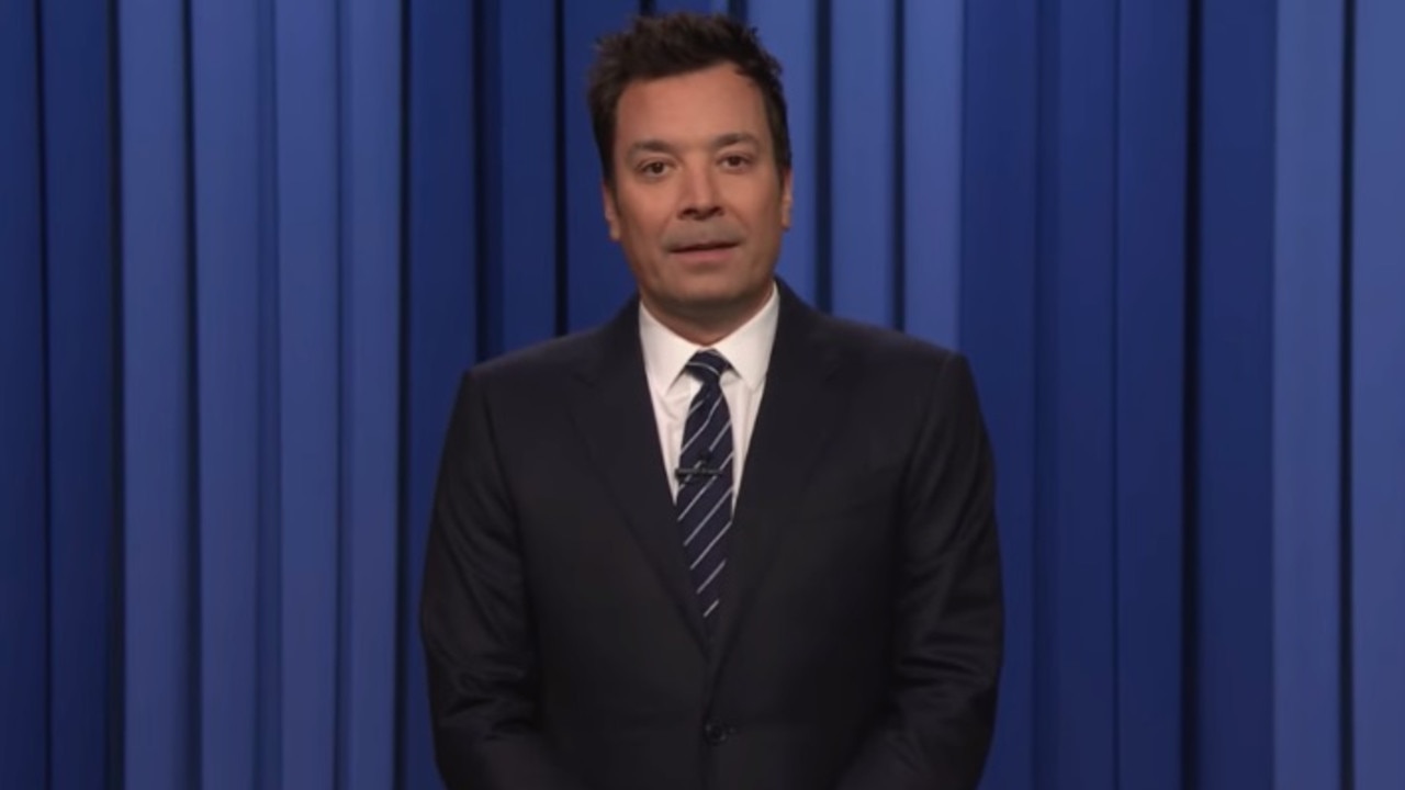 Jimmy Fallon attempted to bury his sadness by delivering one-liners during his opening Wednesday night. Picture: The Tonight Show Starring Jimmy Fallon/YouTube