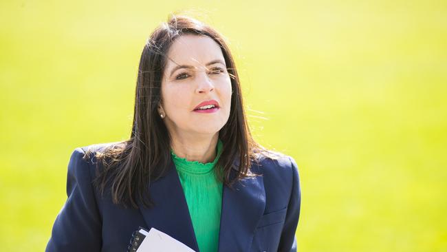 Sports Minister Jane Howlett. North Hobart Oval will be used as a pilot venue for an easing of crowd restrictions from 500 to 1250. President Craig Martin. Picture: RICHARD JUPE