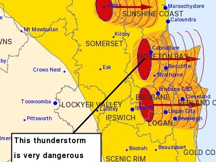 The weather bureau has warned of a "very dangerous storm" on Queensland's southeast coast. Pic: Bureau of Meteorology