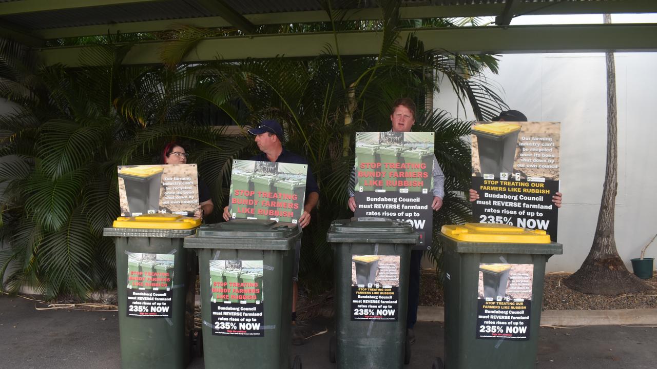 FARM FIGHT: Canegrowers Isis's Susan Bengtson, Bundaberg Canegrowers' Dean Cayley, Agforce's Tom Marland and farmer Joe Lyons launch a petition at Canegrowers' Bundaberg office. Rates have long been an issue in the region, with the Bundaberg Canegrowers launching their own petition calling for reduced rates for farmers in 2020.