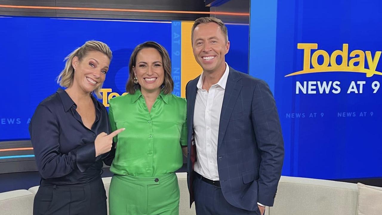 Russell with Weekend Today newsreader Jayne Azzopardi and co-host Clint Stanaway.