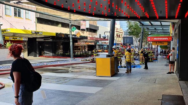 Emergency services on scene in the Fortitude Valley mall following a fire at a nightclub. Picture: Nathan Edwards