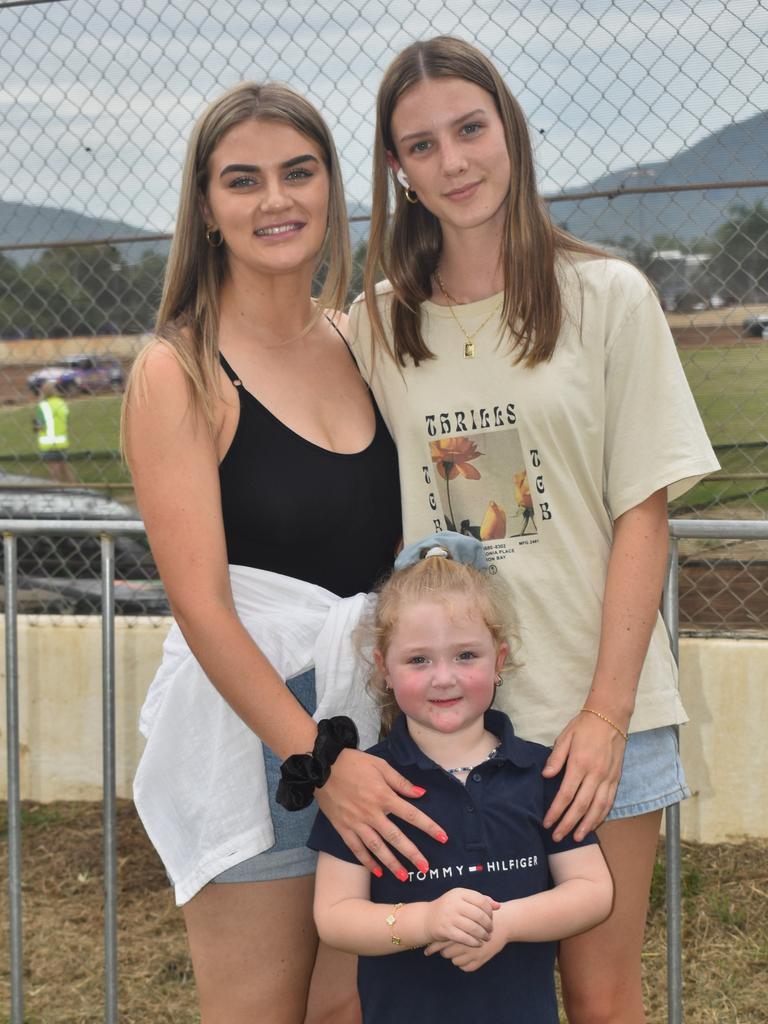 <p>Bronti Hayward, Summer Platen and Elena Henderson at the McCosker Rocky Speedway&rsquo;s Modified Sedans Cattle Cup at the Rockhampton Showgrounds on February 24, 2024.</p>