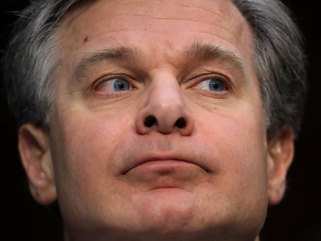 Federal Bureau of Investigation Director Christopher Wray testifies before the Senate Intelligence Committee. Picture: Getty