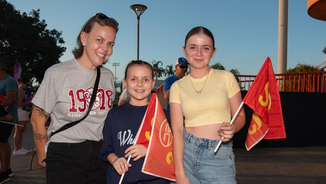 Makaylia, Milly and Georgia Ravlich at the 2024 AFL match between Gold Coast Suns and North Melbourne at TIO Stadium. Picture: Pema Tamang Pakhrin