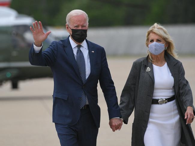 US President Joe Biden and First Lady Jill Biden. The US President has set a new vaccination goal. Picture: AFP