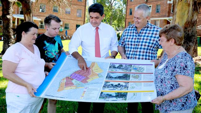 L-R Community leaders Ronda Tucker, Richard Collis, Parramatta State MP Geoff Lee, Phil Ravesteyn and Christine Davis are on board for the release of the finalised Telopea masterplan. Picture: Angelo Velardo