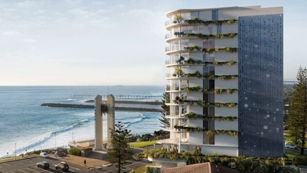 An artist impression of the Awaken project at Point Danger, towering over the Captain Cook Memorial and Lighthouse.