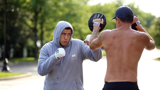 Tuivasa training in the car park of his hotel. Picture: Sam Ruttyn