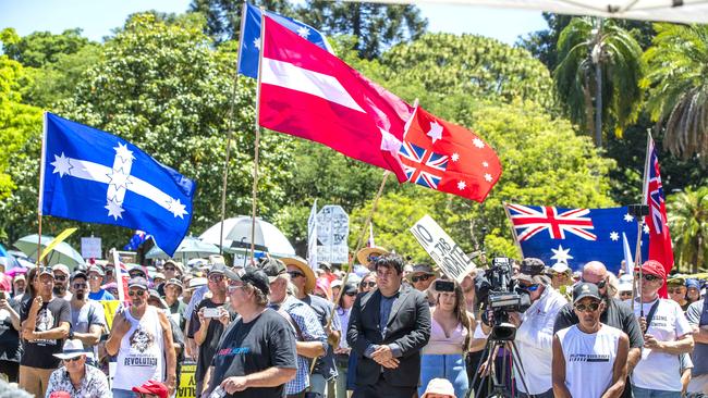 The Freedom Rally in the Brisbane CBD on Saturday. Picture: Richard Walker