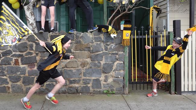 The Tyrell kids outside their home in Cremorne Picture: Alex Coppel.