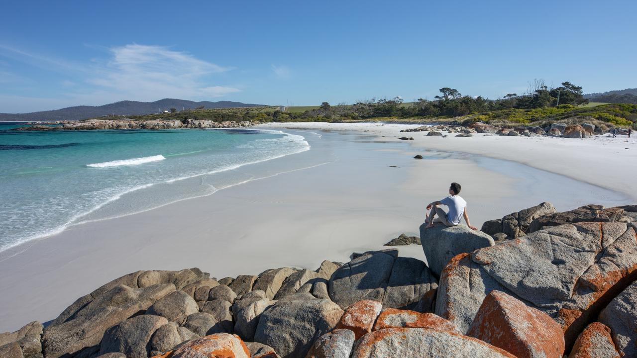 You don’t have to fork out a fortune to stay at Tasmania’s Bay of Fires. Picture: Tourism Australia