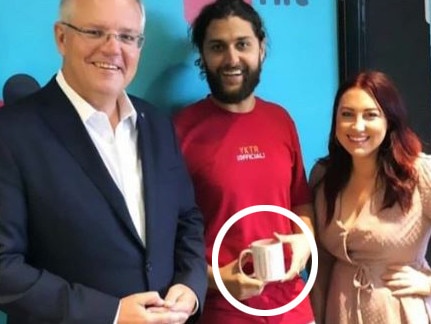 Scott Morrison shared this image with a FM radio crew - not noticing the mug.