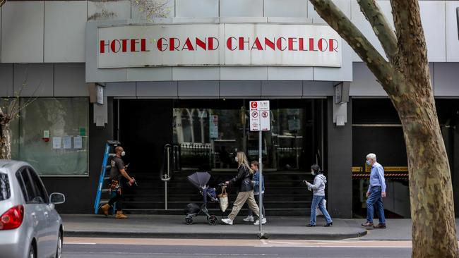 The Grand Chancellor Hotel which the government used as a quarantine hotel. Picture: NCA NewsWire / Tim Carrafa