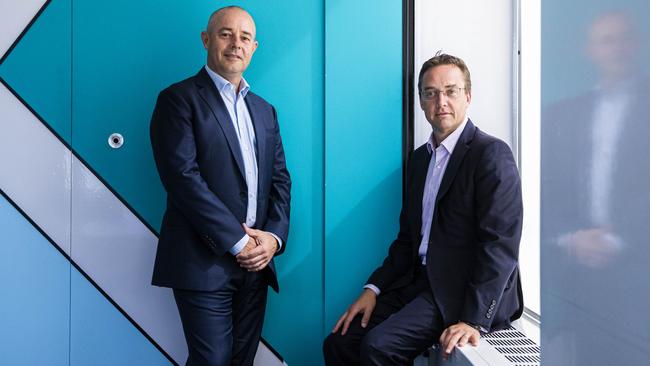 Liberty CEO James Boyle (left) and CFO Peter Riedel. Picture: Aaron Francis/The Australian