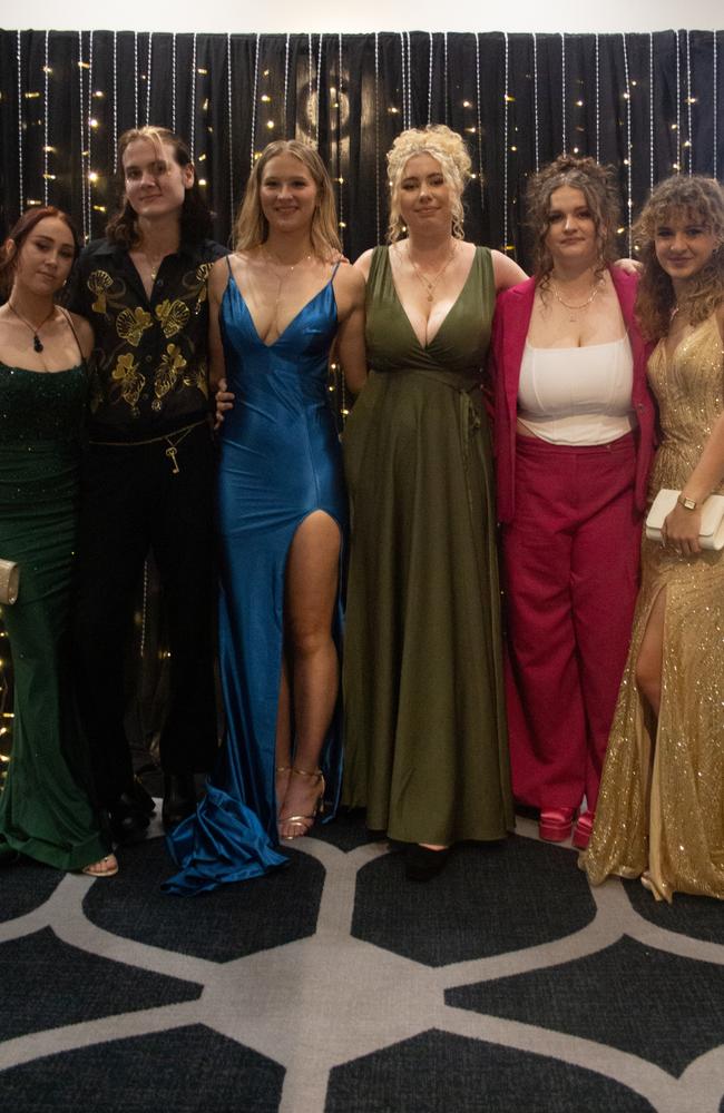 Savannah Perdkis, Anella Guttridge, Emma Waring, Abbi Amos, Lily Johnstone and Maverick Waterson at the Maroochydore State High School formal 2023.