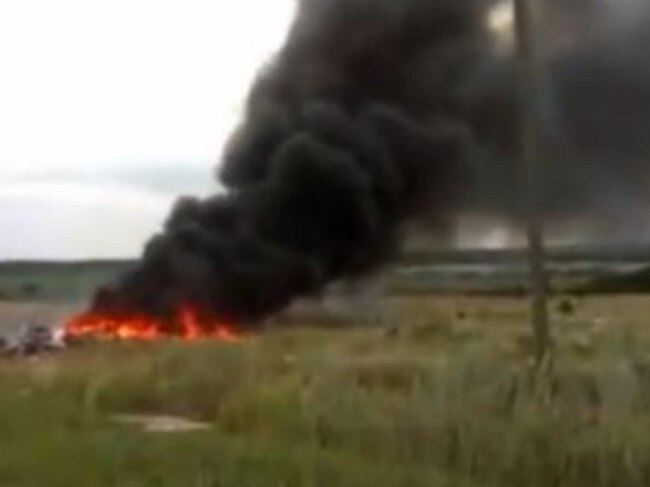 Harrowing ... A still from a video of the crash shortly after MH17 exploded.