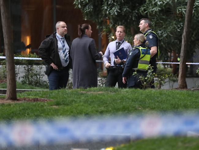 Police at the scene of the attack. Picture: David Crosling