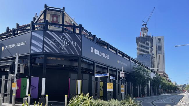 The Peter Wynn’s Score sports shop and other buildings on the hotel site is complete, but hotel construction has frozen.