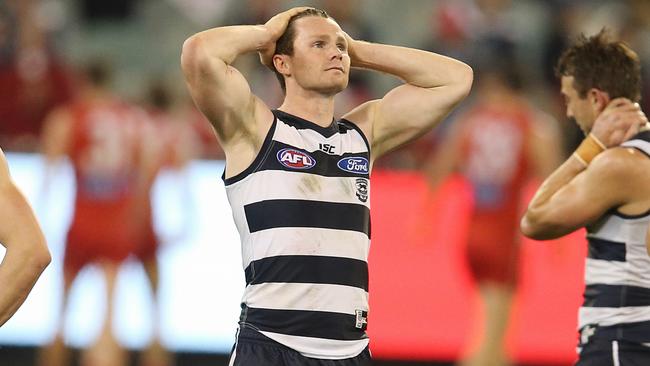 A disappointed Patrick Dangerfield after the preliminary final loss. Picture: Michael Klein