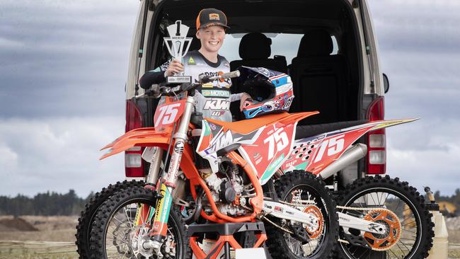 Cooper Ford, 14, who won the 85cc 12-14 years Australian Supercross Championship. Picture: Chris Kidd