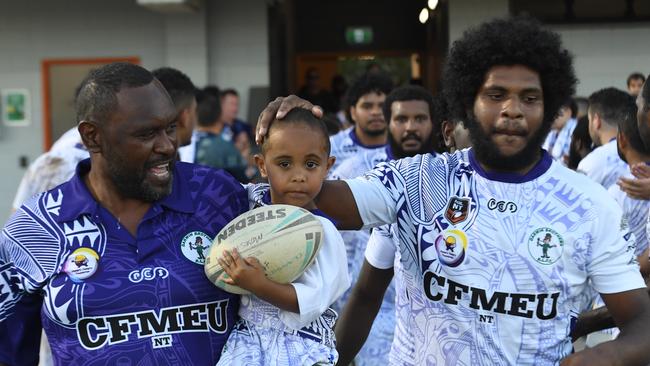 Moses Snr and Moses Jnr Wigness at the Humpty Dumpty Foundation round of 2022 NRLNT season. Picture: (A)manda Parkinson