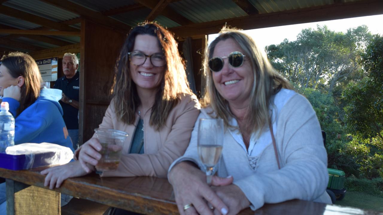 Karen McAneney and Jen Glassock enjoying the Noosa Dolphin's Ladies Day. Picture: Aisling Brennan