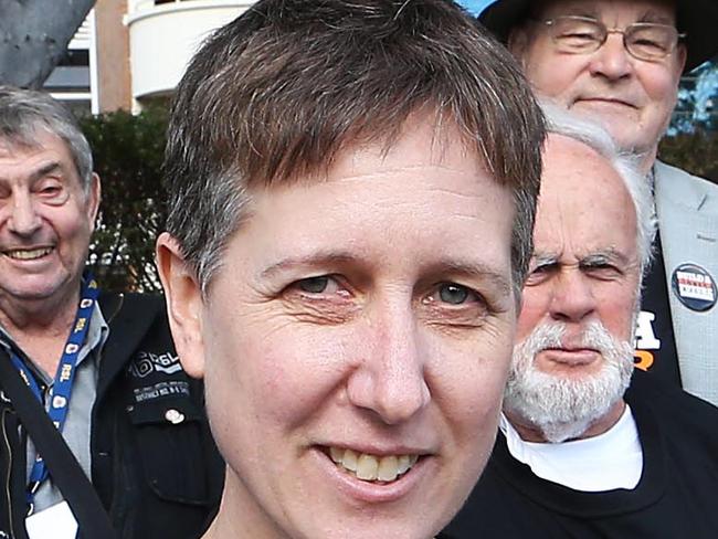 26/5/16: Vice-president and campaigns director of the ACTU Sally McManus outside Concord Hospital in Sydney's west with some volunteers. John Feder/The Australian.