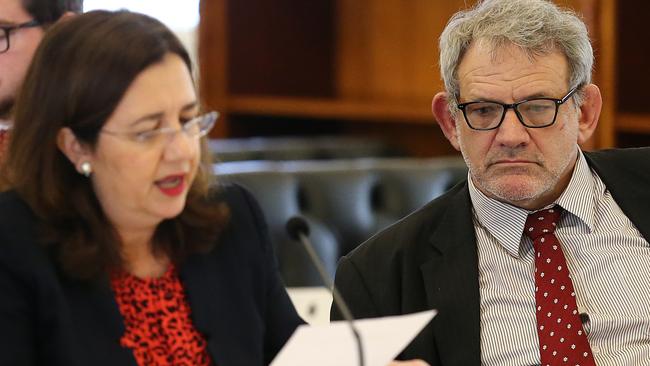 Premier Annastacia Palaszczuk with her chief of staff during estimates hearings last month. Picture: Jono Searle/AAP