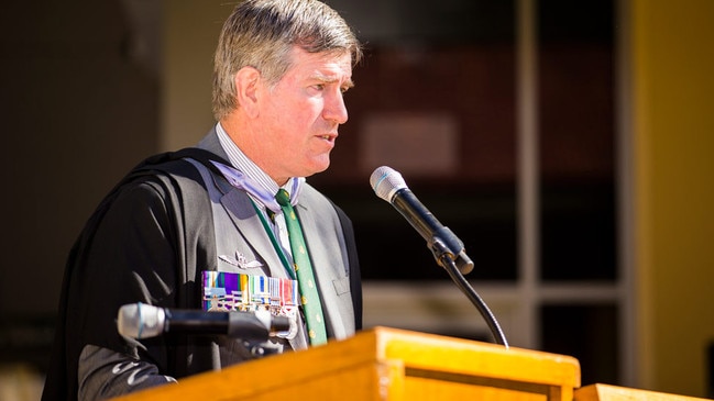 David delivering a speech at BBC on Anzac Day 2023.