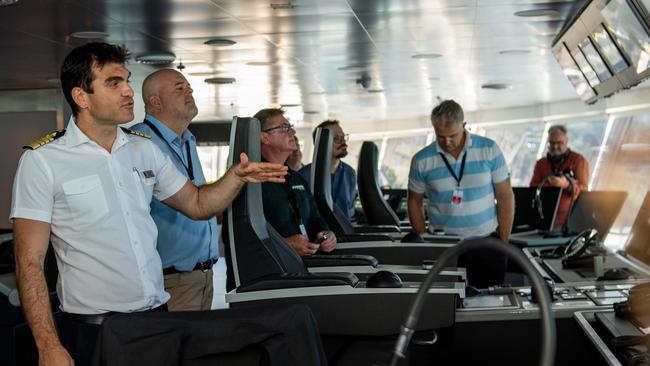 Captain Ertan Vasvi stands at the bridge of the luxury cruise ship Seabourn Pursuit as it arrives Darwin Port for the first time this year for its first season in the Kimberleys. Picture: Pema Tamang Pakhrin