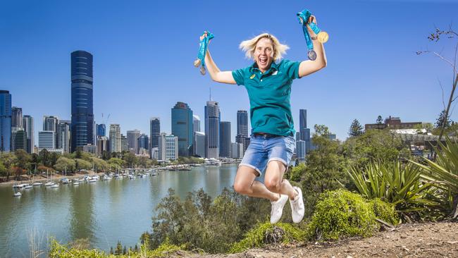 “Madame Butterfly’’ Susie O'Neill pictured for the Brisbane 2032 Olympic bid at Kangaroo Point. Picture: Nigel Hallett