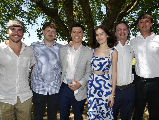 Apiam Bendigo Cup was held at Bendigo Racecourse, Bendigo, Victoria, on Wednesday, October 30th, 2024. Pictured enjoying the horse racing carnival are Billy, Dylan, Brayden, Katie, Hunter and Edwin. Picture: Andrew Batsch