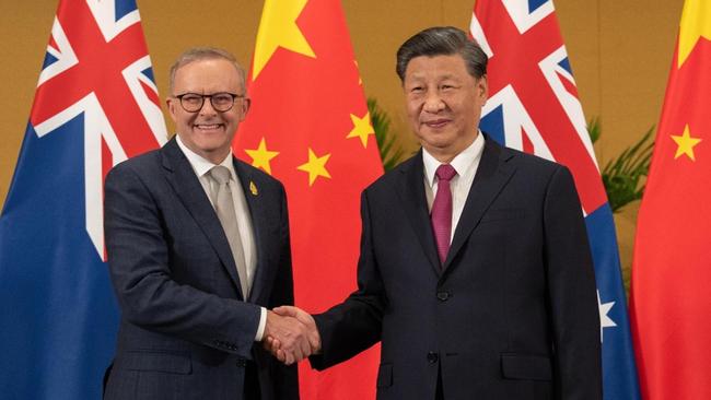 Anthony Albanese meets Chinese President Xi Jinping on the sidelines of the G20 summit in Bali, Indonesia, in November last year. Picture: Twitter