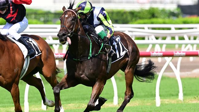 Substantial for Peter and Paul Snowden ridden by Ryan Maloney, takes out The Barry Baldwin Plate. Picture: Grant Peter–Trackside Photography