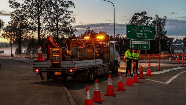 The road where the crash occurred remains blocked off on Tuesday. Picture: Roni Bintang/Getty Images