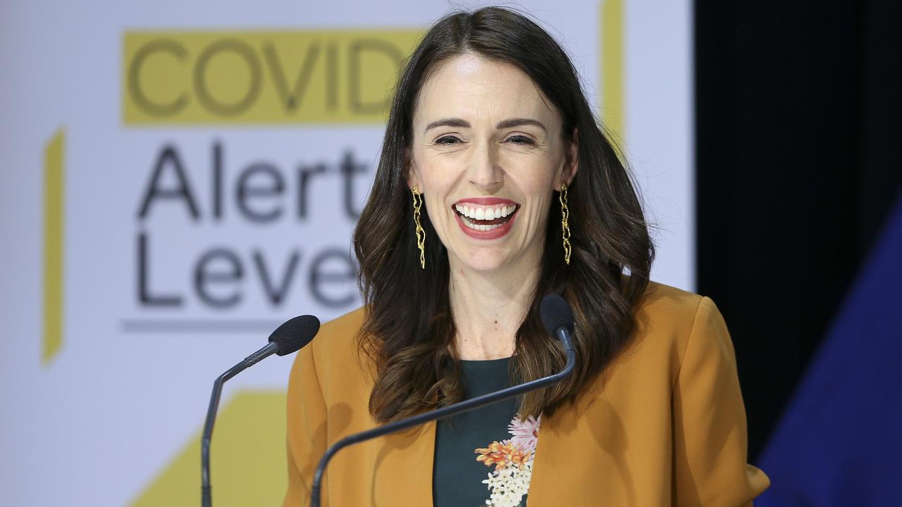 A jubilant Jacinda Ardern today announcing New Zealand is free for coronavirus. Picture: Getty Images