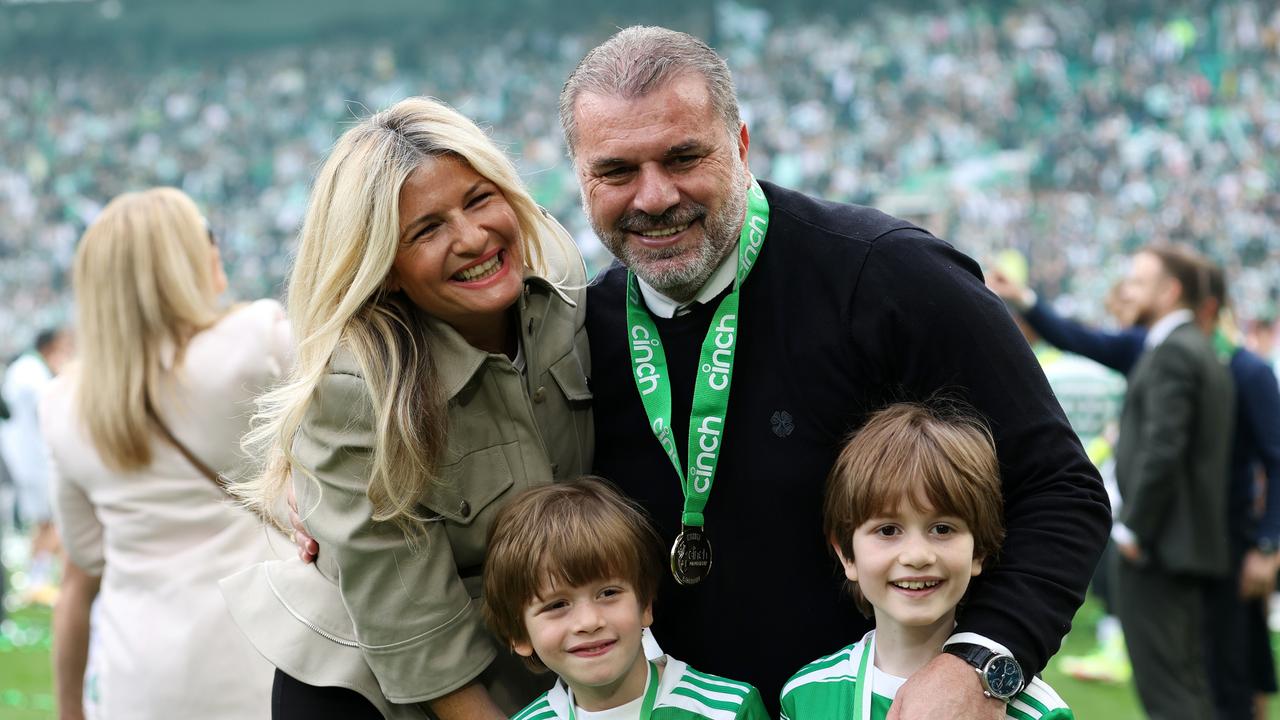 Ange Postecoglou, Manager of Celtic celebrates with family. (Photo by Ian MacNicol/Getty Images)