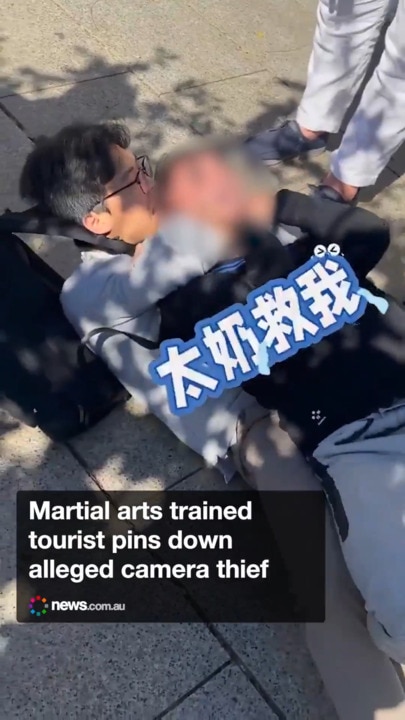 Martial arts trained tourist takes down camera thief