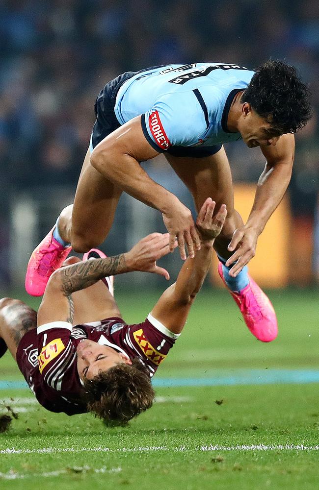 Reece Walsh was wiped out of Origin 1 in Sydney. Picture: NRL Photos/Brett Costello