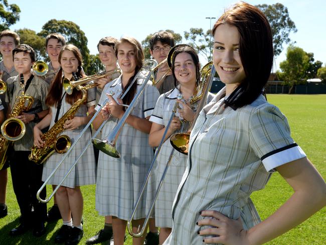 The Nazareth School band in 2014 with Sabrina Lekaj, 16, in foreground. Picture. Noelle Bobrige