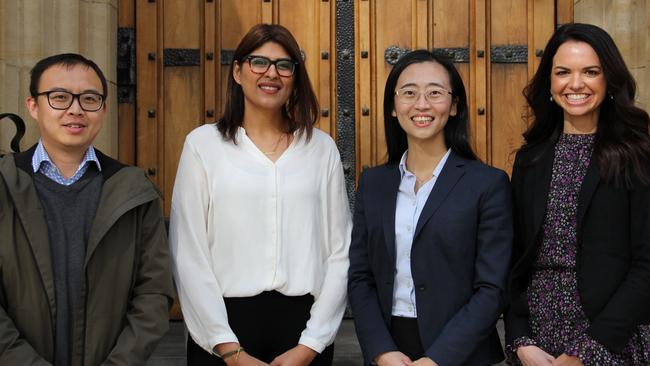 University of Adelaide Tall Poppy Award finalists (from left) Dr Qi Wu, Dr Zohra Lassi, Dr Jiawen Li, and Dr Tatiana Soares da Costa. Picture: University of Adelaide