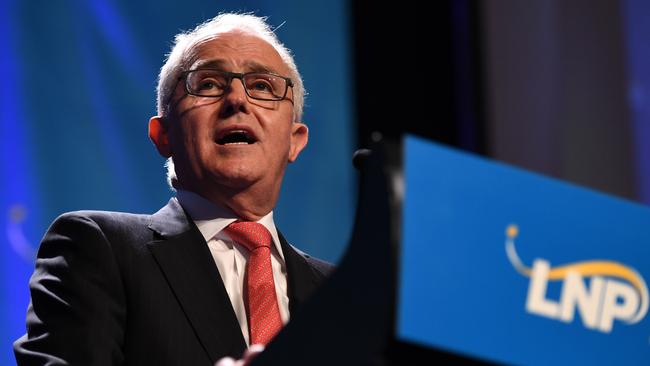 Prime Minister Malcolm Turnbull speaks at the Liberal National Party state conference in Brisbane last Saturday. Picture: Dan Peled