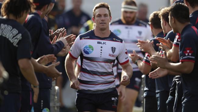 ALBURY, AUSTRALIA - JANUARY 23: Rebels captain Dane Haylett-Petty takes the field during the Super Rugby pre-season match between the Rebels and the Brumbies at Greenfield Park on January 23, 2020 in Albury, Australia. (Photo by Brook Mitchell/Getty Images)