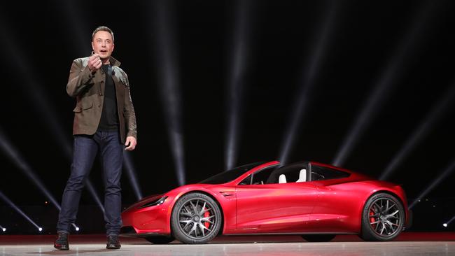 Tesla boss Elon Musk with the new Roadster. Source: Supplied.