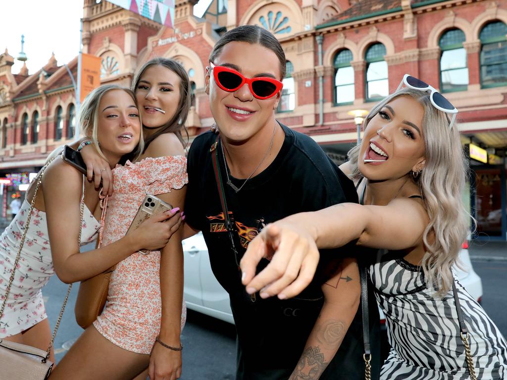 Tamara Crawford, Caitlyn Kiley, Sam Trenwith and Maddi Trenwith in the CBD. Picture Dean Martin