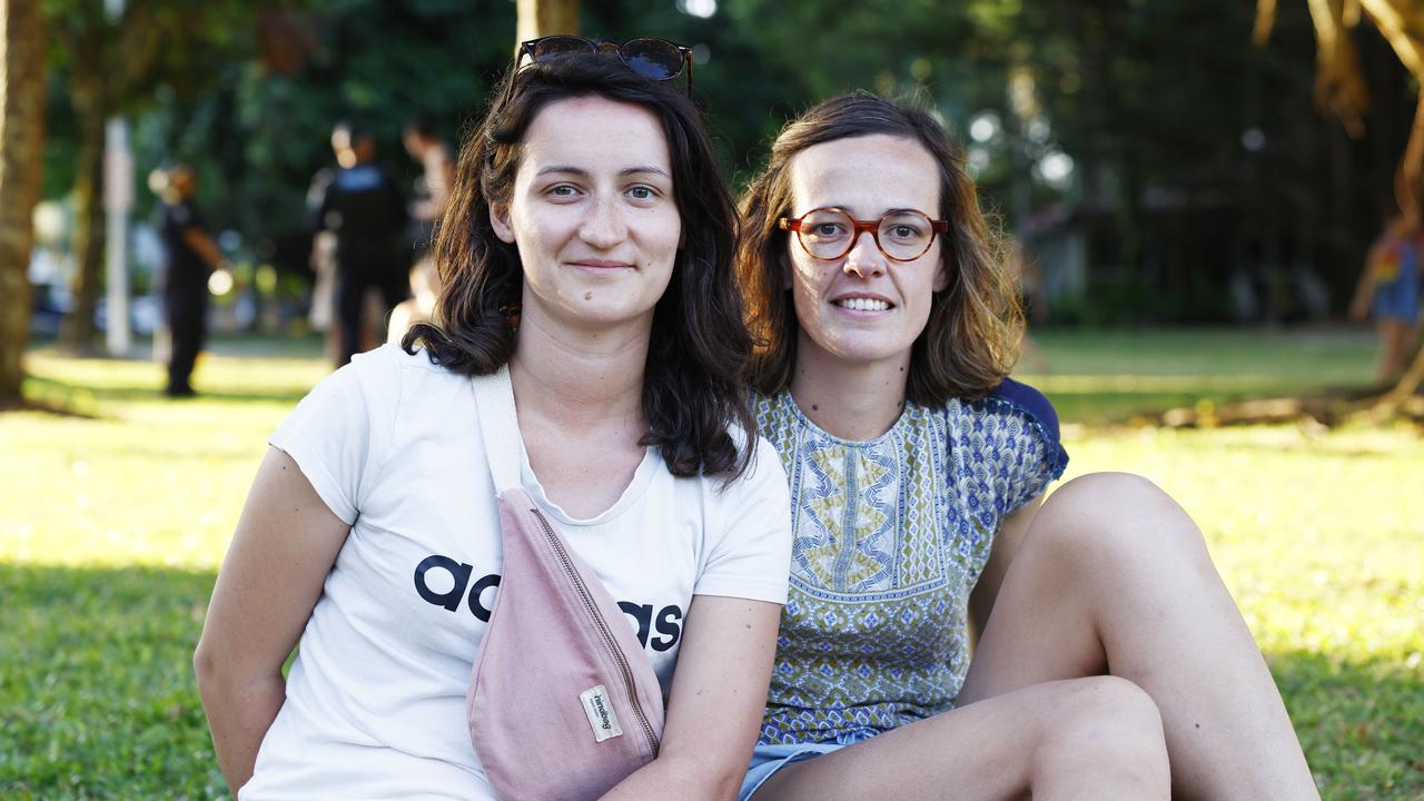 Marie Baudequin and Barangere Faurant attend the Cairns Pride Evening of Light at Forgarty Park on Sunday, part the 2023 Cairns Pride Festival. Picture: Brendan Radke