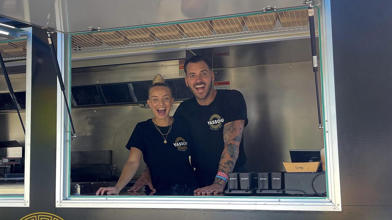 Yassou Greek Street Food founders James and Chloe Demos in their food truck. Picture: Supplied