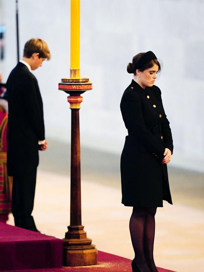 James joined his cousin, Princess Eugenie of York, at the vigil. Picture: AFP